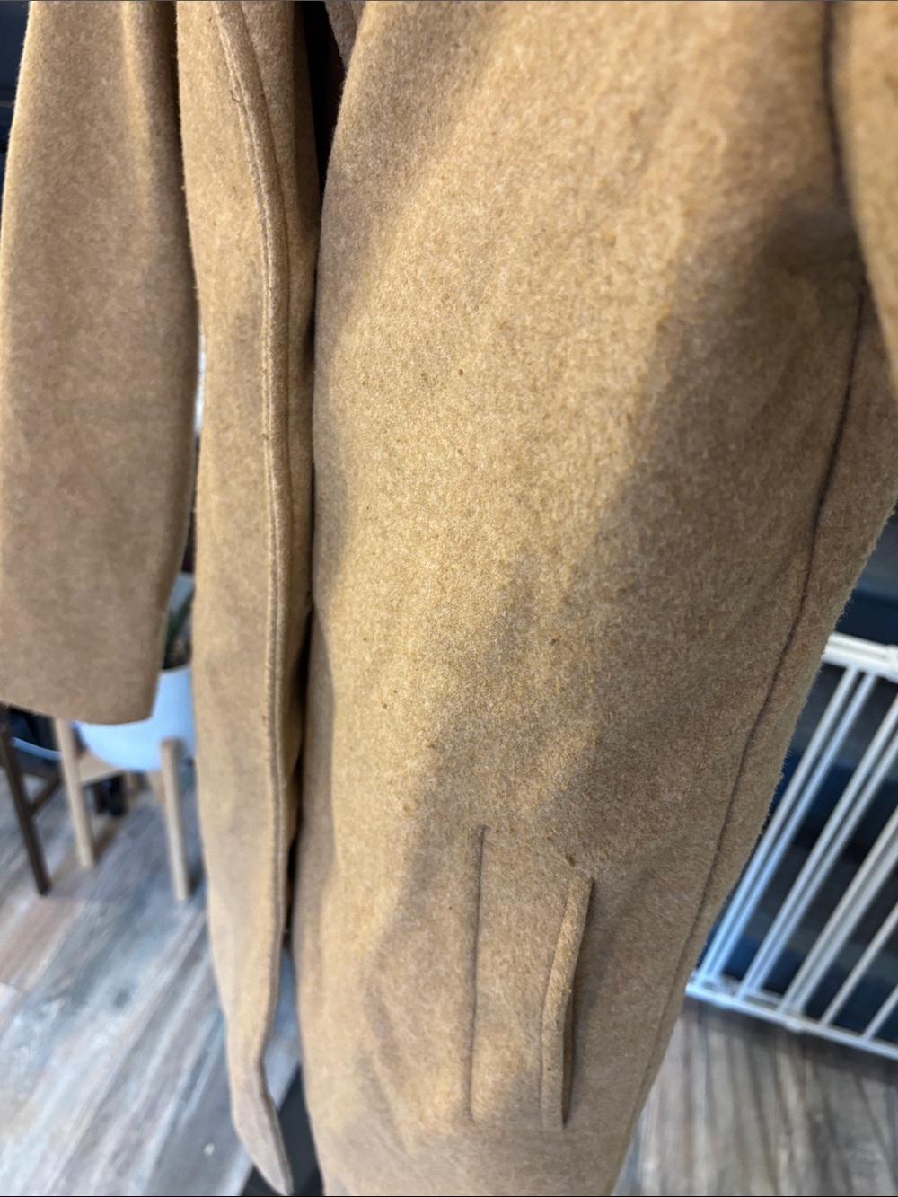 Old Navy Long Single-Breasted Camel Car Coat Size Small Tall - Picture 6 of 7